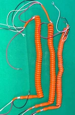 Three antique telephone ORANGE Coil handset cords, NON-Modular, RARE, EXCELLENT