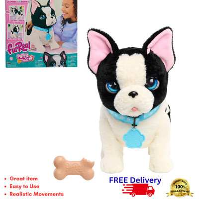 Train & Play Interactive Toy French Bulldog Dog Plush Responds to Voice & Touch