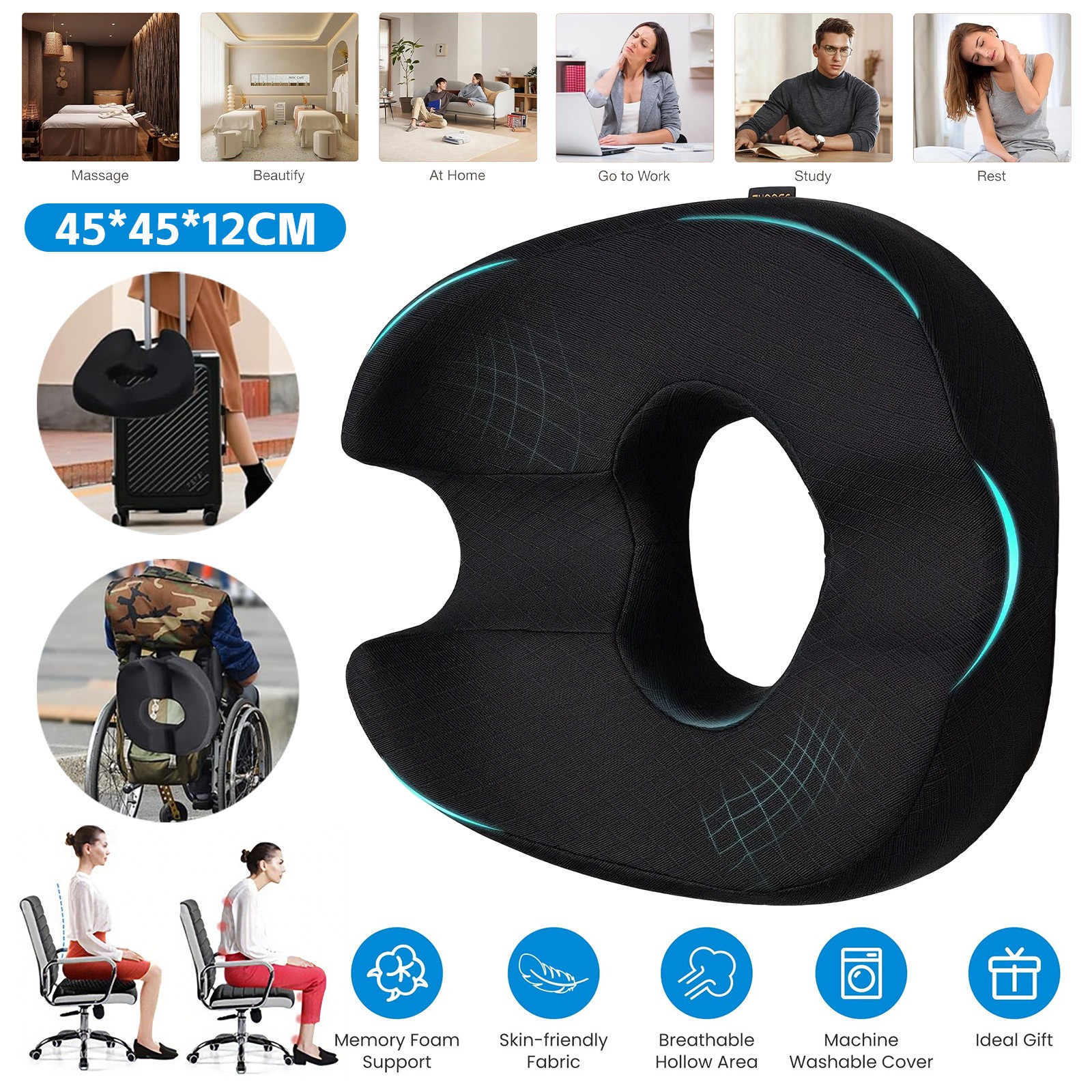 Steißbein Entlastungskissen Orthopädisch Memory Foam Sitzkissen für Büro Stuhl