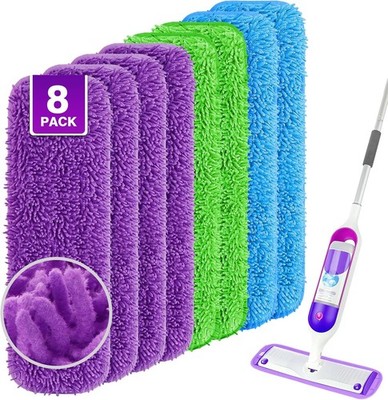  Reusable Mop Pads 8 Pack Microfiber Mop Pad Refill with Scrubber Strips