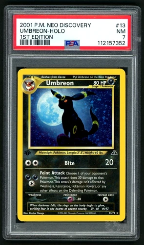 2001 POKEMON 1ST ED NEO DISCOVERY #13 UMBREON HOLO PSA 7 *HOLO BLEED + SWIRL!*