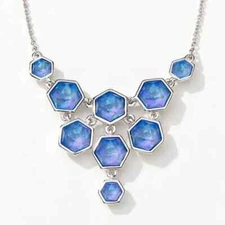 Touchstone Crystal by Swarovski OCEAN SIDE Necklace Blue Rhodium Plated 15-18"