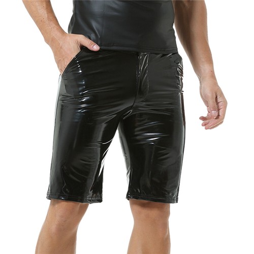 Pantalones Cortos Para Hombre Látex Cuero Brillante PVC Aspecto Húmedo Delgados Medianos Ropa de Club de Baile - Imagen 13 de 28