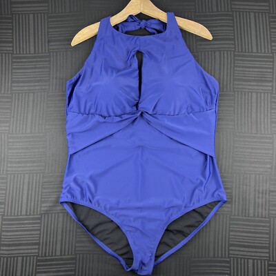 Swimsuits For All Womens Plus Size 24 Blue High Neck Keyhole One Piece  Swimsuit