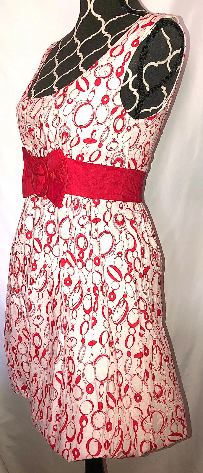 OFF WHITE Abito senza maniche DVDN rosso sporco bianco vita con fiocco orlo a bolla completamente foderato taglia S