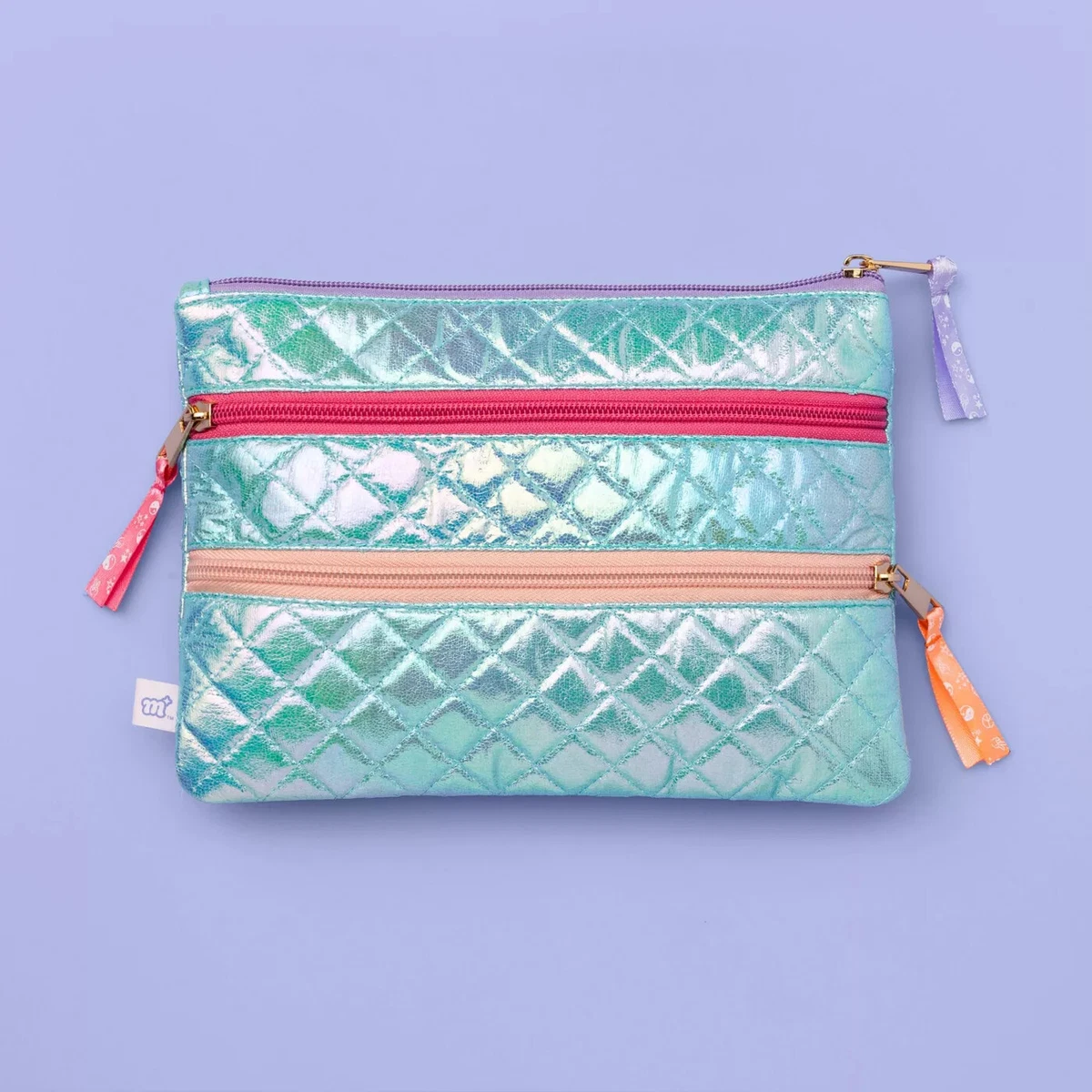 More Than Magic™ 3-Pocket Holographic Quilted Heart Zipper Pencil Pouch