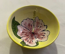 Pink Hibiscus Flower on Yellow Bowl 5” Ceramic Tika Lotus International
