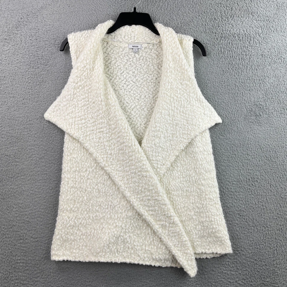 Cárdigan Leo Nicole Sin Mangas Para Mujer MD Crema Acogedor Grueso Tejido Frente Abierto Boho Foto 3 de 4