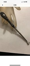 Antique Button Shoe Hook Edwardian Victorian Floral Ornate Sterling Silver