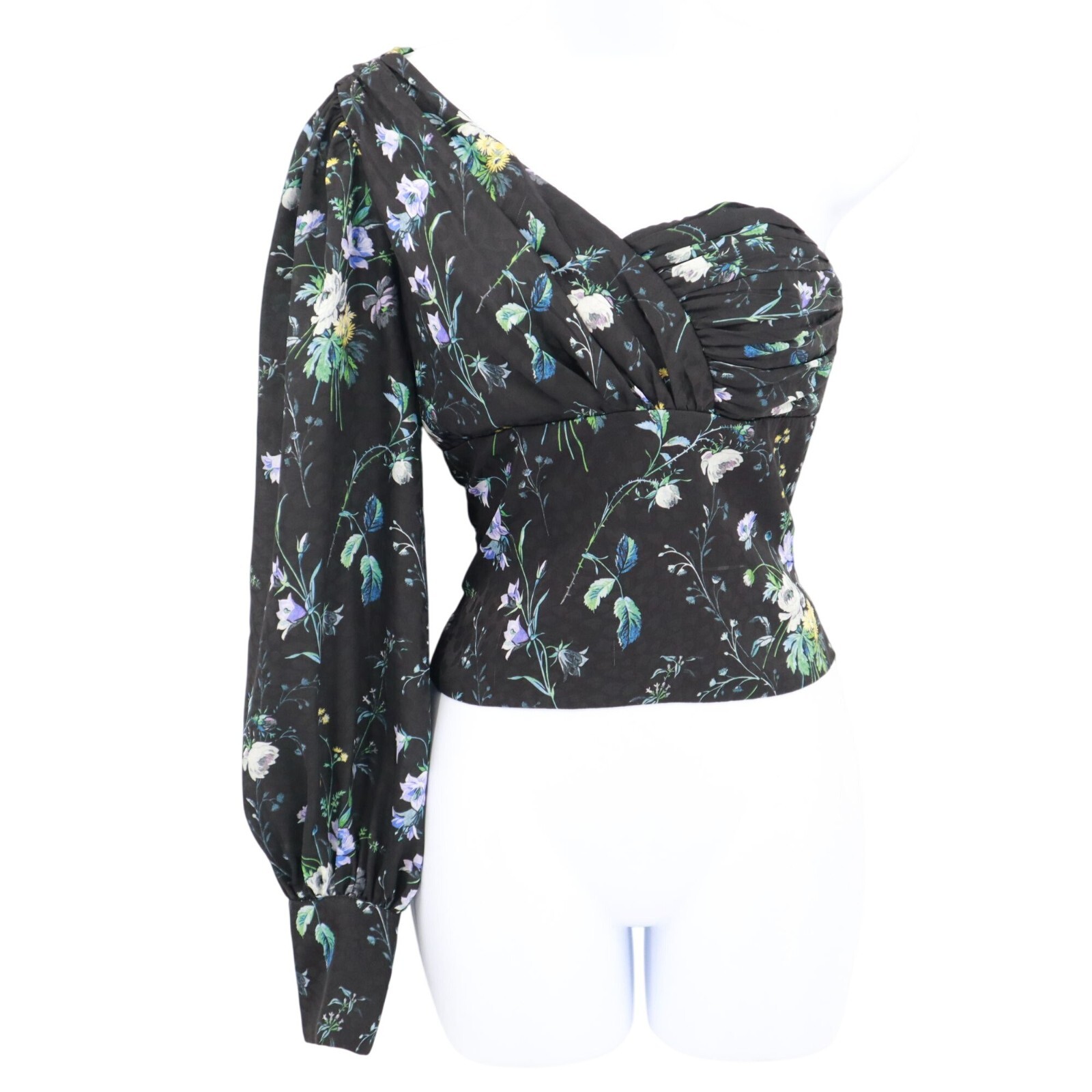 Flor Et.al One Shoulder Dark Floral Top Womens XS Black Boho Feminine Romantic