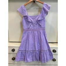 Alice and Olivia Remada Eyelet Mini Dress Lavender Ruffle Sz 0 MSRP $325