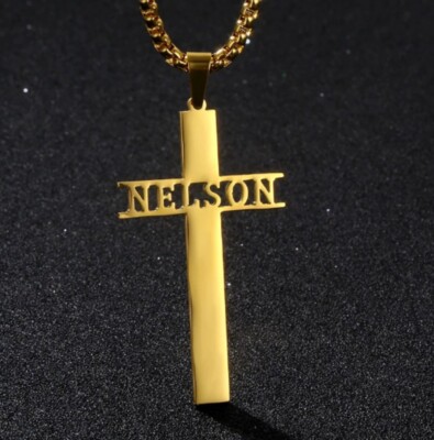 No Stone Custom Name Necklace Cross Pendant Men Women 14k