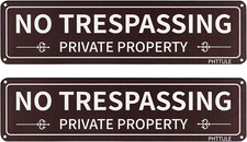 Private Property No Trespassing Sign 2 Pack, Metal No Trespass Sign, 12X3 Inch U