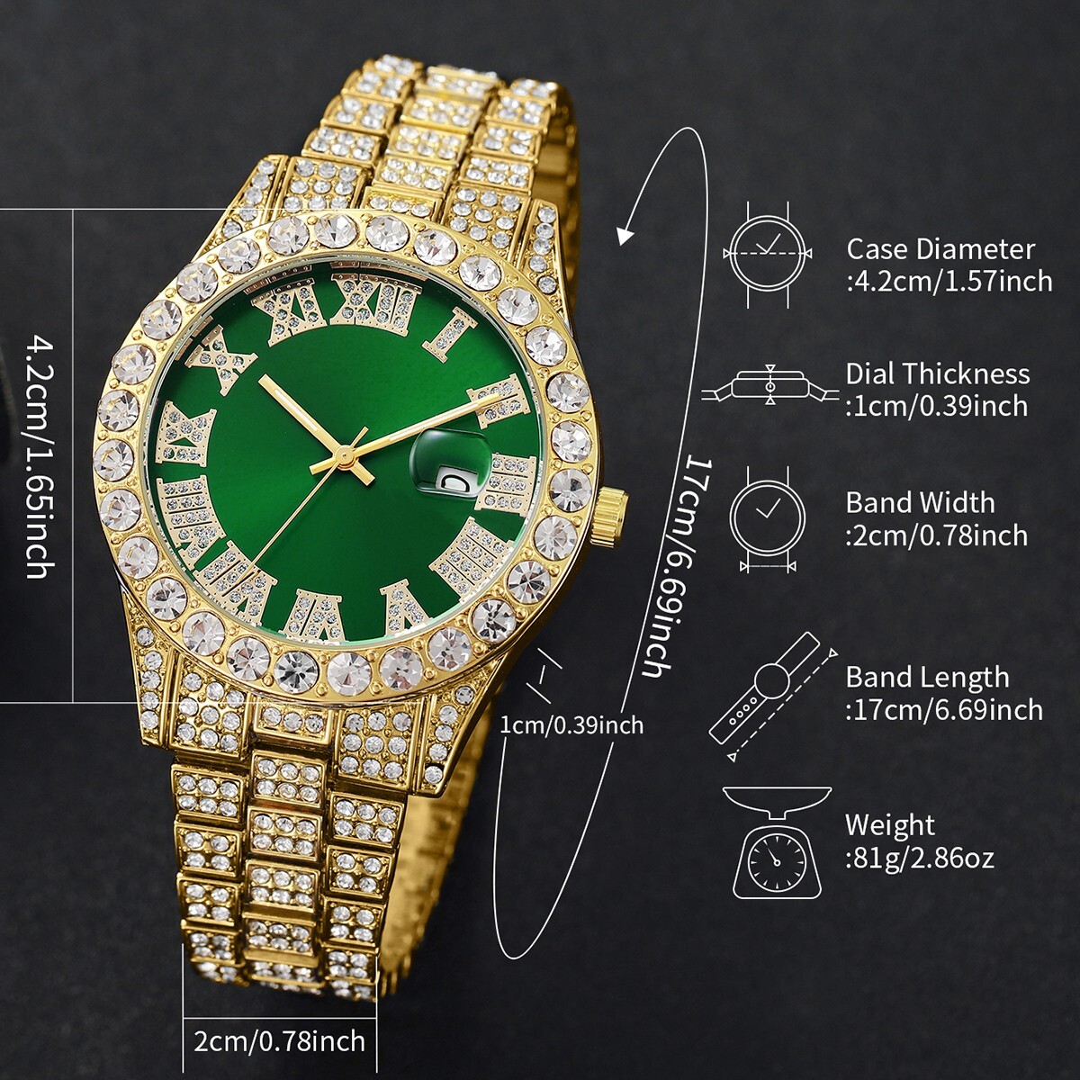 ❤️❤️2PCS/Set Fashion Diamond Men Watch Roma Green Dial  display picture 1