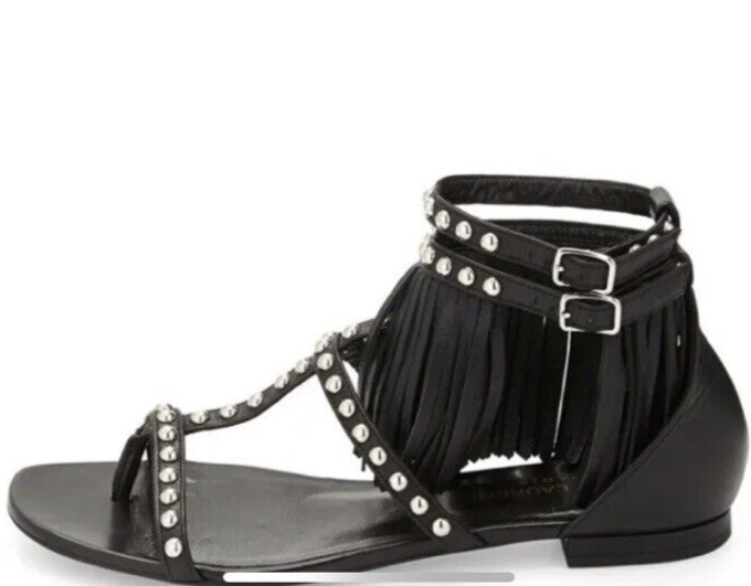 Sandali con frange Saint Laurent Nu Pieds in pelle da donna taglia 7 1 2