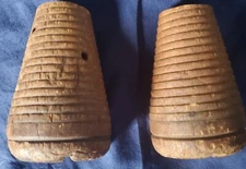 (2) Antique Wood Beehive Bobbins/Spools, 4"T X 2.5"Diam, Primitive