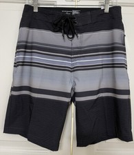 NWT No Boundaries size 28 black grey white striped swim trunks mens