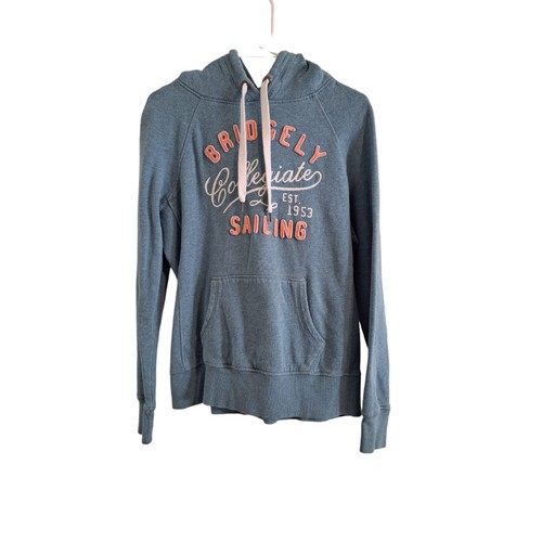 H&M Hoodie Womens Large Blue Pullover Long Sleeve Pockets Embroidered Applique