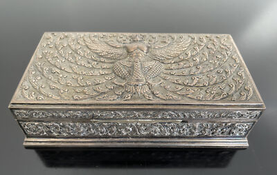 Siam Sterling Silver Cigar Cigarette Jewelry Desk Box Winged God 499 grams 