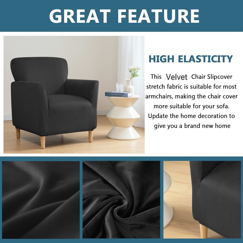 Soft Armchair Covers Elastic Velvet Club Tub Chair Slip Cover Single