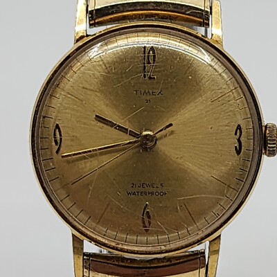Timex Sprite calendar watch, gold tone cushion case, fume/sunburst dial parts 1976 Timex Sprite Calendar Watch. Ref: 23653-02575, Blue  main image 2