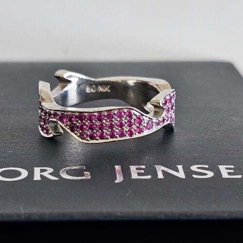 Georg Jensen Fusion Pink Sapphire Centre w. 18ct White Gold Rings x2 Sz 50 Small - Picture 11 of 24