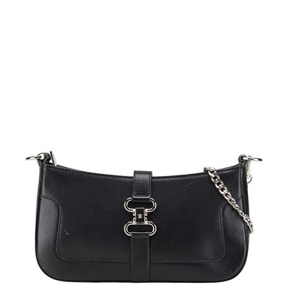 CELINE Chain Crossbody Mini Schultertasche Schwarz Leder 250311N