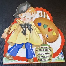 VTG Valentines Day Die-cut Mechanical Card Carrington Co Chicago IL Art Painter