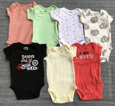 Lot of 7 Baby Girl Size Newborn Short Sleeve Bodysuits Carter's Gerber Topsville