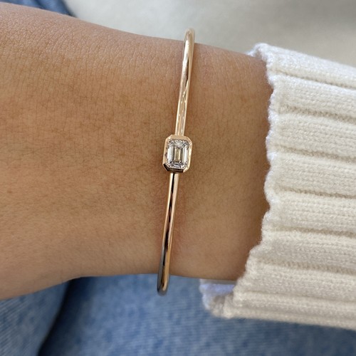 Emerald Labcreated Diamond Bangle Bracelet 7.50ct E-F/VS1 Solid 14K Rose Gold - Picture 4 of 8