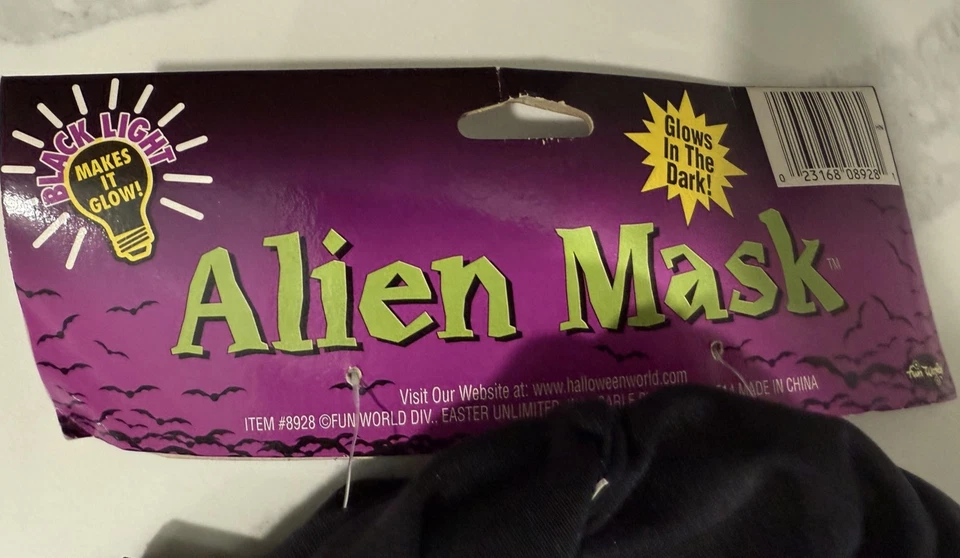 Alien Mask Glow in the Dark Black Light Halloween Fun World Adult Costume Hooded - Image 4 of 4