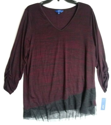 APT9 XL KNITTED TOP SZ XL WINE LONG SLEEVES NWT. POLYESTER RAYON MESH
