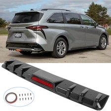 For Toyota Sienna Rear Bumper Diffuser Lip + LED Tail Brake Light Carbon Fiber