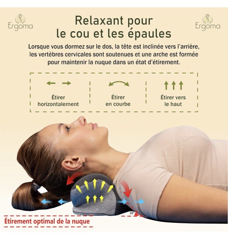 Coussin traction cervicales douloureuses Ergoma avec points d'acupression ergonomiques