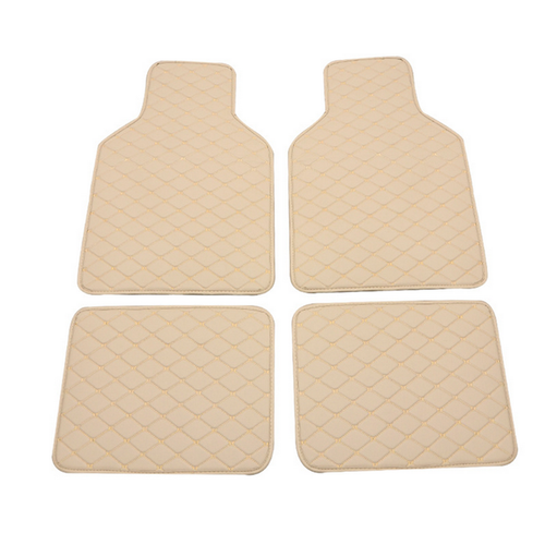 4pcs Beige Leather Car Floor Mats Floor Front Rear Liner Carpet