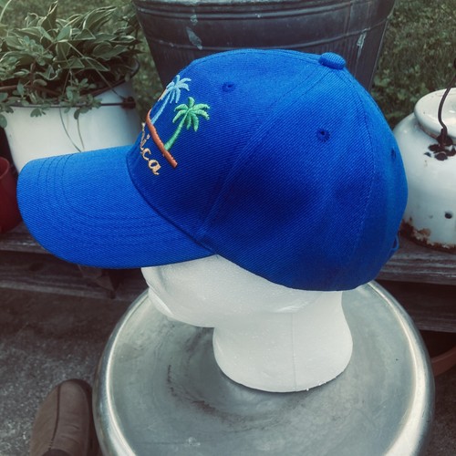 Dominica Blue Hat, 4 Multi Colored Palm Trees on a Sunset, Hook & Loop Strap - Picture 4 of 9