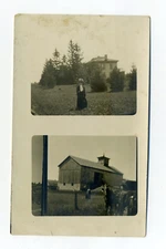 Sheboygan County WI, Chas Cain homestead, house, barn, people, RPPC postcard