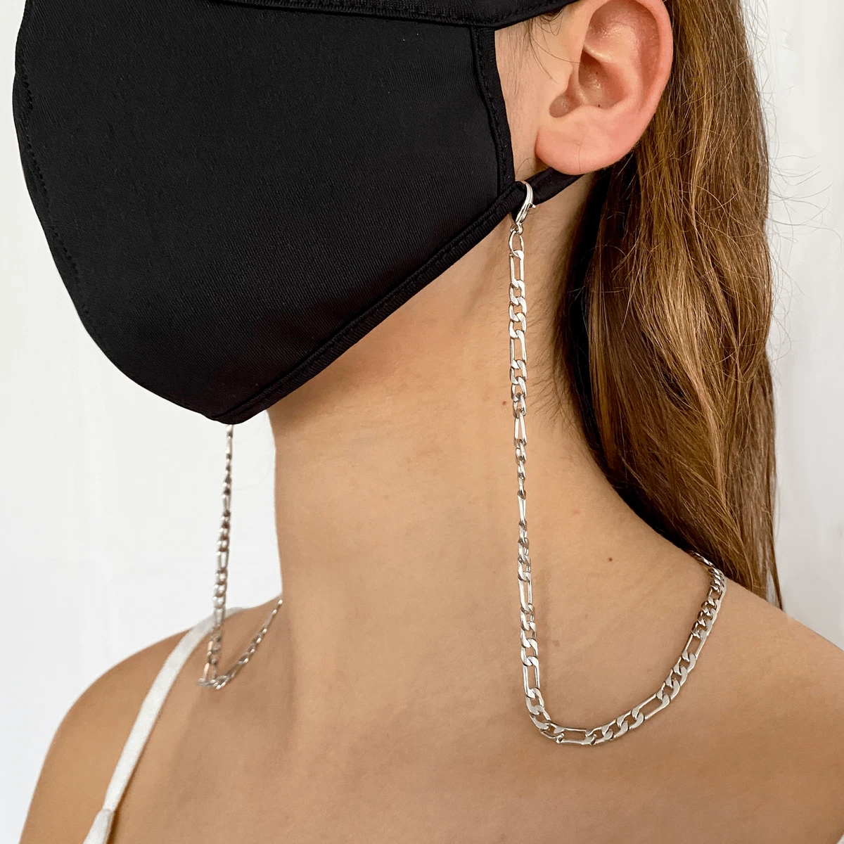 Silver Face mask chain, face-mask holder, facemask lanyard