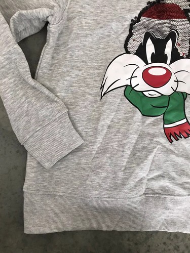 Zara Kids Collection Looney Tunes WB Sylvester Sequined Hoodie Sweatshirt Age 8 - Picture 5 of 12