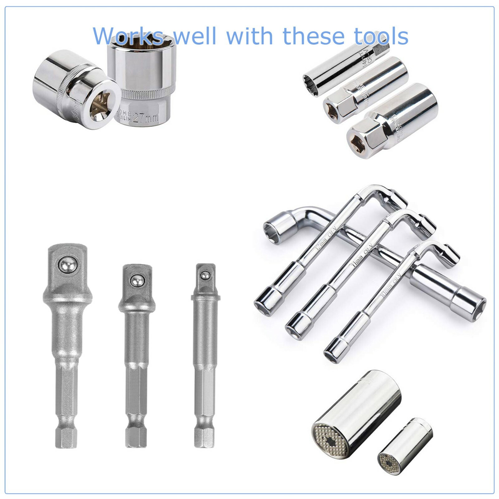 3PC  3" Impact Grade Socket Adapter Set 1/4" 3/8" 1/2" Drive 1/4" Hex Shank