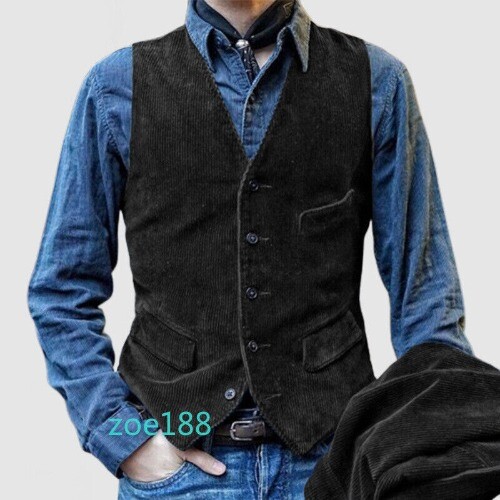 Men's Tooling Vest Corduroy Vest Casual Jacket British Style Waistcoat Western - Picture 12 of 24