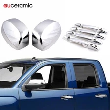 Stick-on Top Mirror + 4Door Handle Covers for Chevy Silverado GMC Sierra CHROME