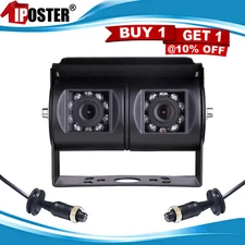 Black 4PIN Heavy Duty CCD Color Rear View Camera Dual Lens 24 IR LEDs For Truck