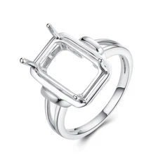 Sterling Silver Emerald 13X10mm Semi Mount Ring Settings Only Engagement Wedding