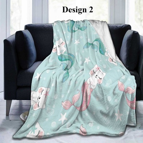 Mermaid Fish Coral Adult Kids Cozy Flannel Sofa Throw Bedspread Blanket Gift - Picture 16 of 26