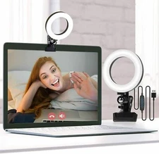 Video Conference Lighting Kit, LED Ring Light w Clip Clamp Mount Selfie TIK Tok