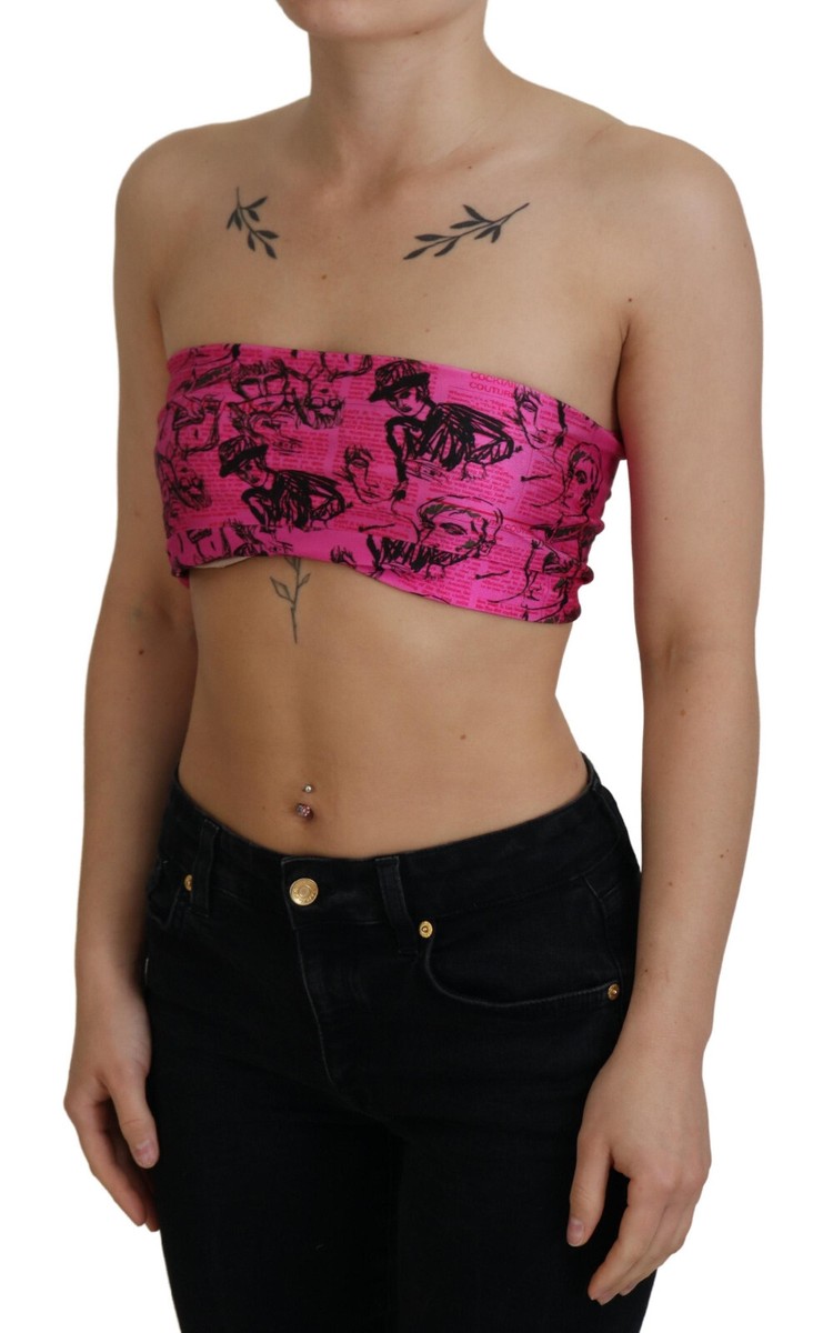 JOHN GALLIANO Top Cropped Blouse Pink Newspaper Print Bra s