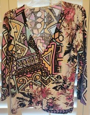 Ladies ALBERTO MAKALI Lightweight Colorful Artsy Cardigan Sweater Top size XL