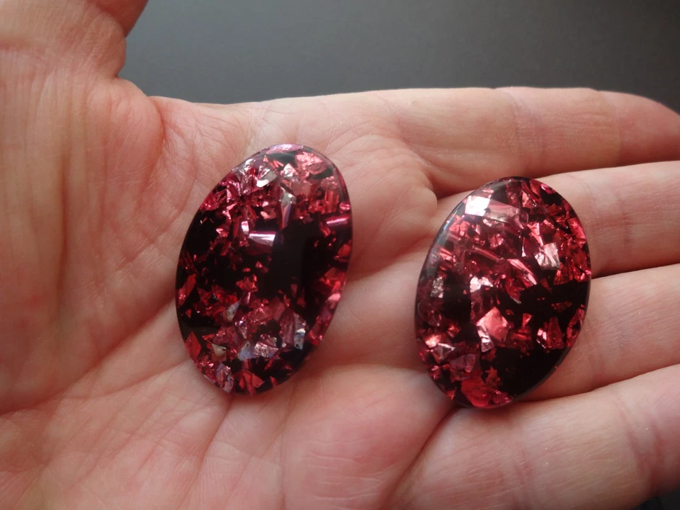 Pendientes de clip de celuloide Lucita ovalados de colección rosa negro llamativos Foto 3 de 4