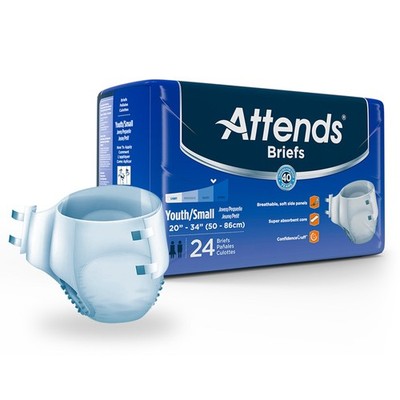 Attends Youth Incontinence Brief S Heavy Absorbency Breathable DD10 27 24 Ct